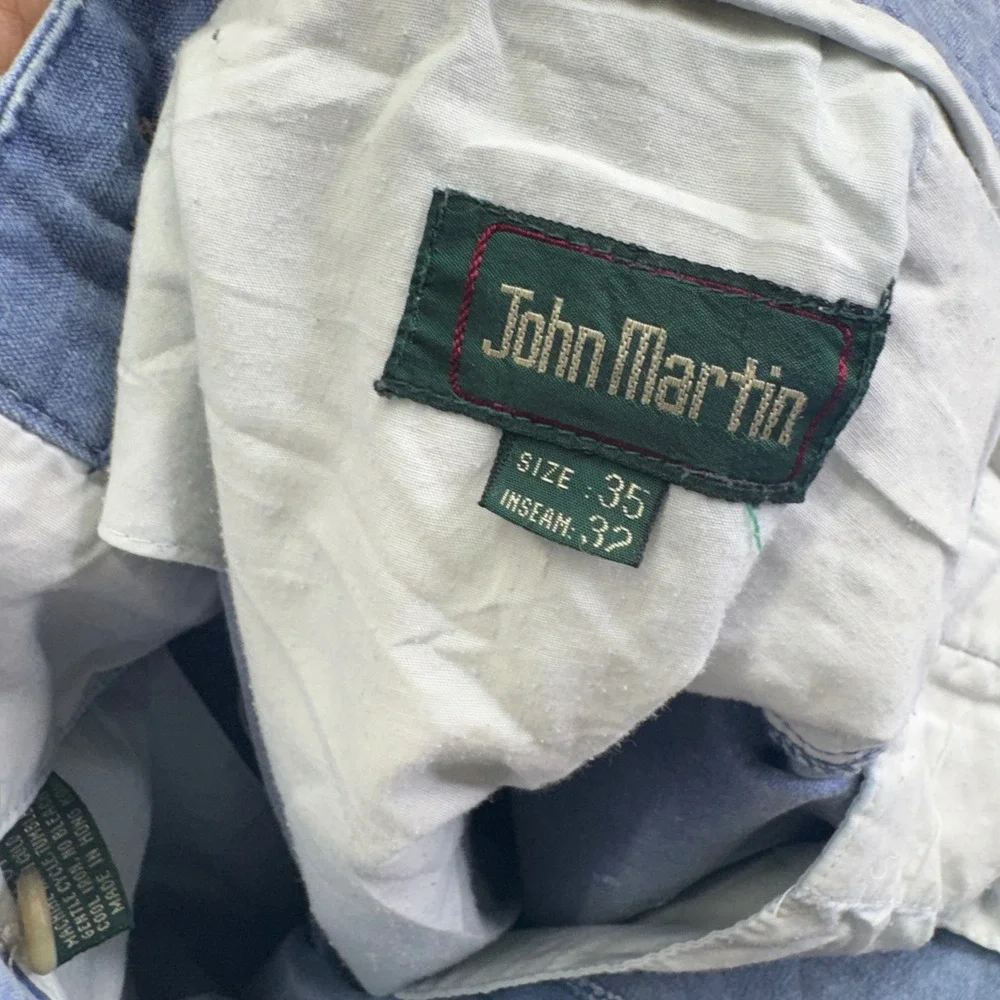 John Martin Pleated Cotton Pants 35x32 Blue Vintage Grandpa Core Casual Chinos